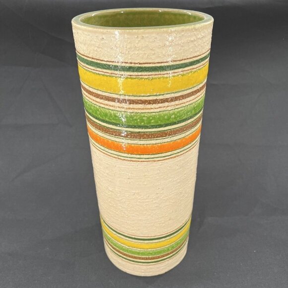 Rosenthal Netter Bitossi Striped Cylinder Pottery Vase MCM Italy Label - Picture 1 of 12